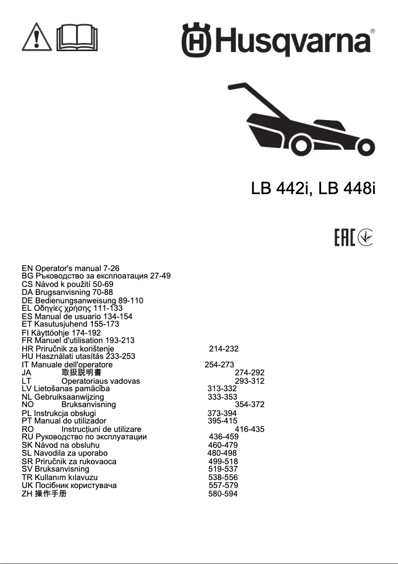 Page n°1 - Manuel utilisateur Husqvarna LB 448i
