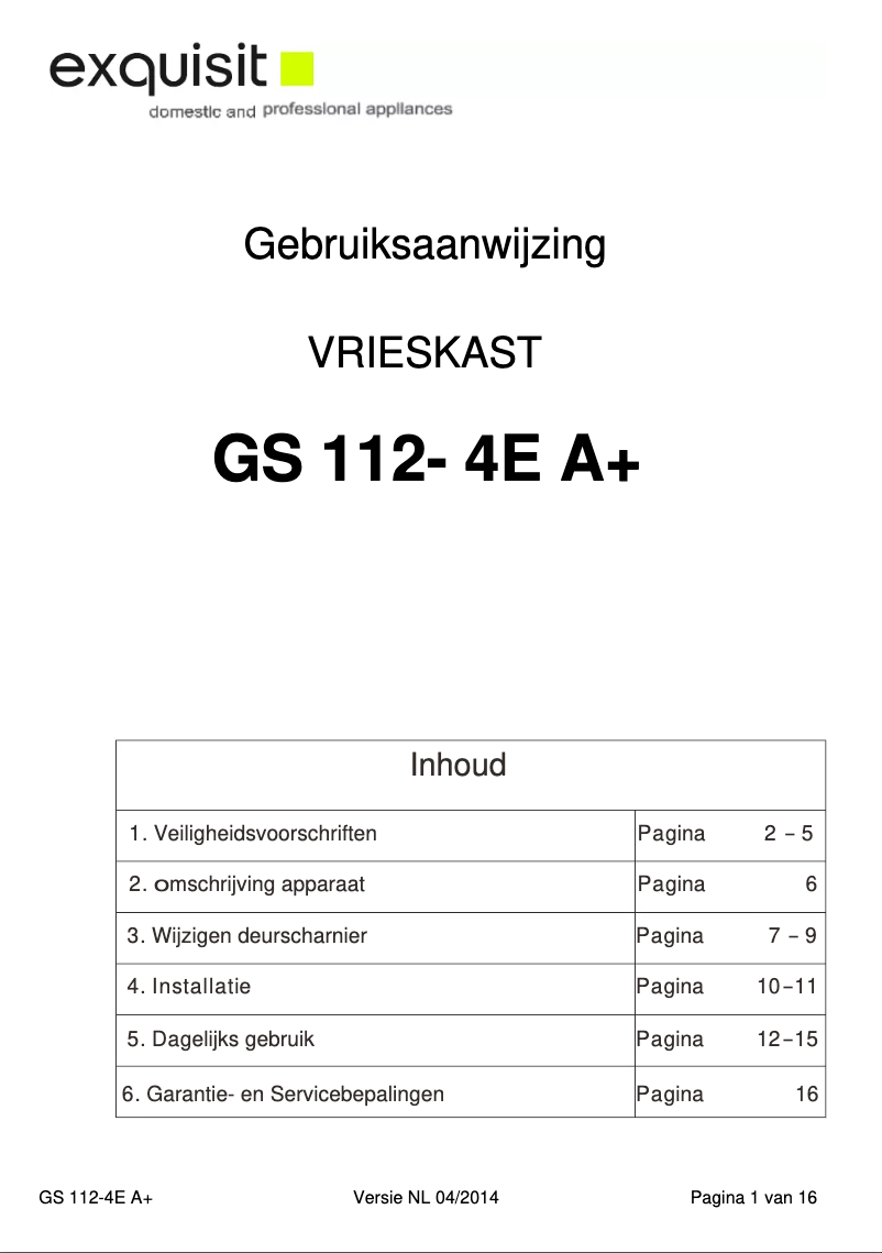 Page n°1 - Manuel utilisateur Exquisit GS112-4E