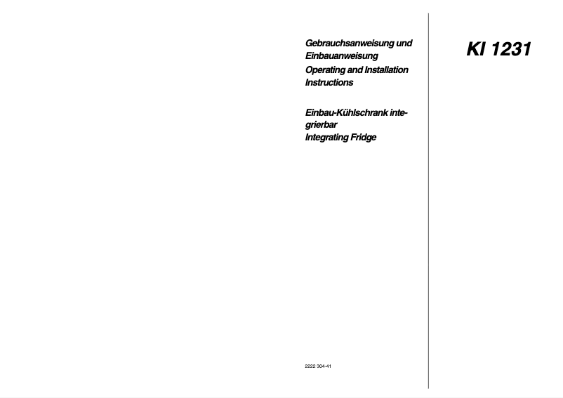 Page n°1 - Manuel utilisateur Blomberg KI 1231