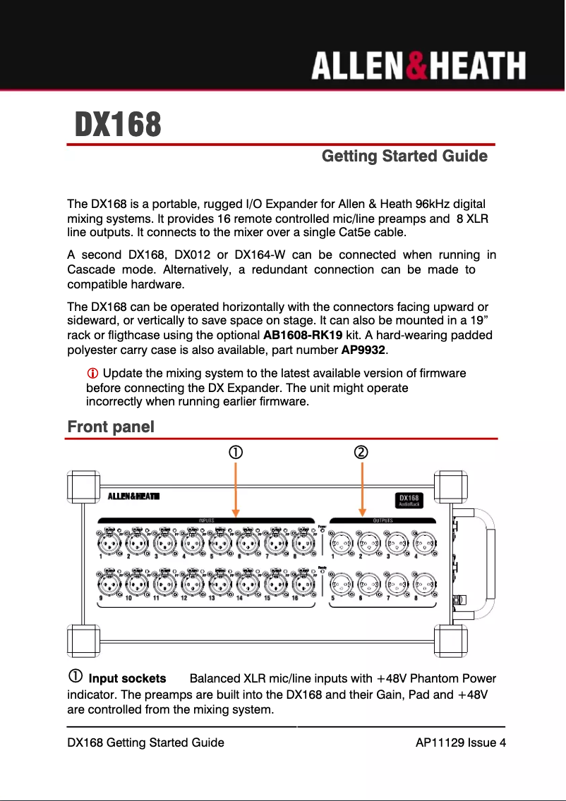 Page 1 de la notice Manuel utilisateur Allen & Heath DX168