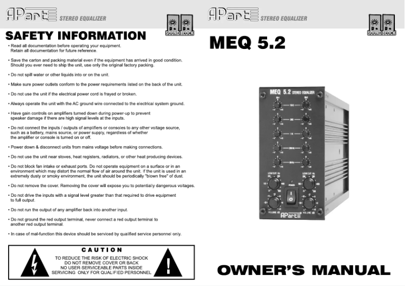 Page 1 of the manual User Manual APart MEQ5.2