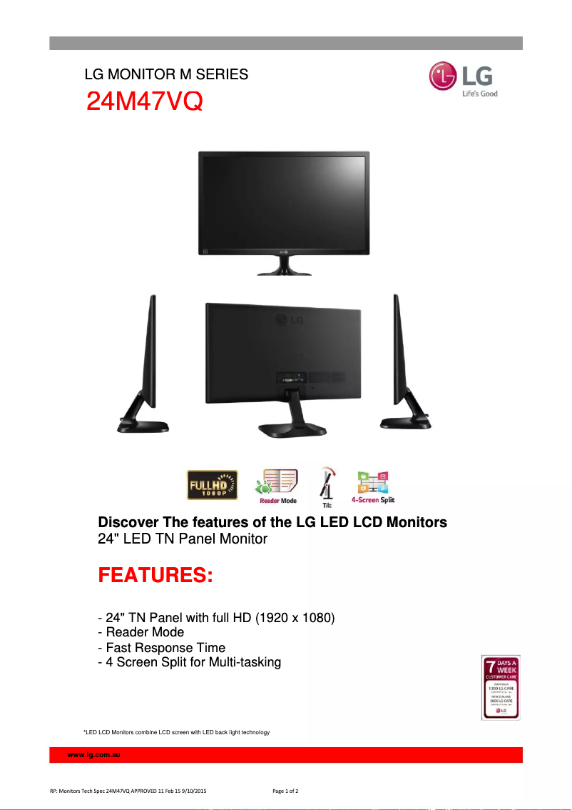 Page 1 de la notice Fiche technique LG 24M47VQ-P