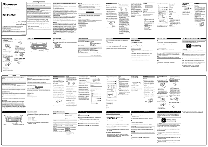 Page 1 de la notice Guide de démarrage rapide Pioneer DEH-S1200UB