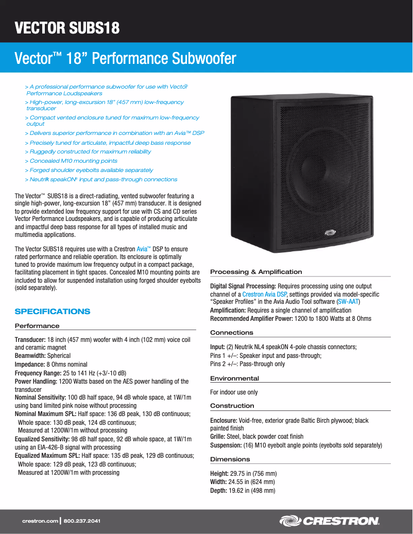 Page n°1 - Manuel utilisateur Crestron Vector SUBS18