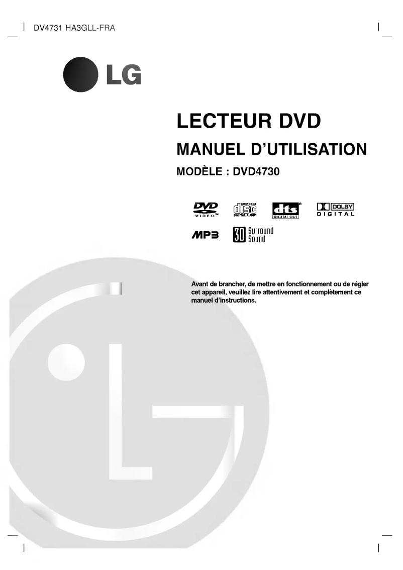Image de la première page du manuel de l'appareil DV4731E