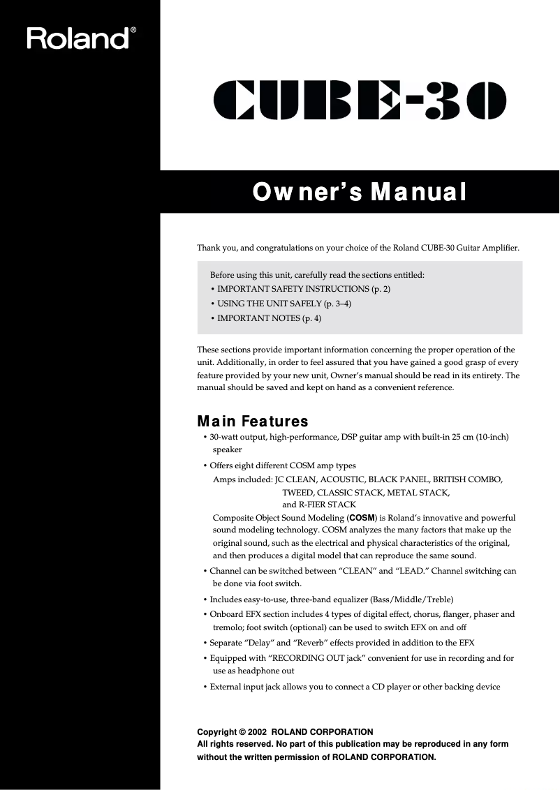 Image de la première page du manuel de l'appareil CUBE-30