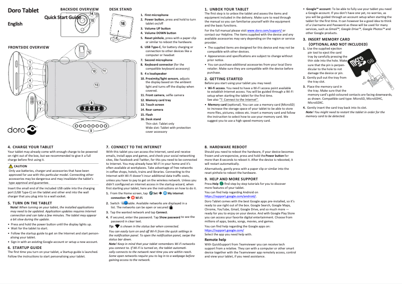Page 1 de la notice Guide de démarrage rapide Doro Tablet
