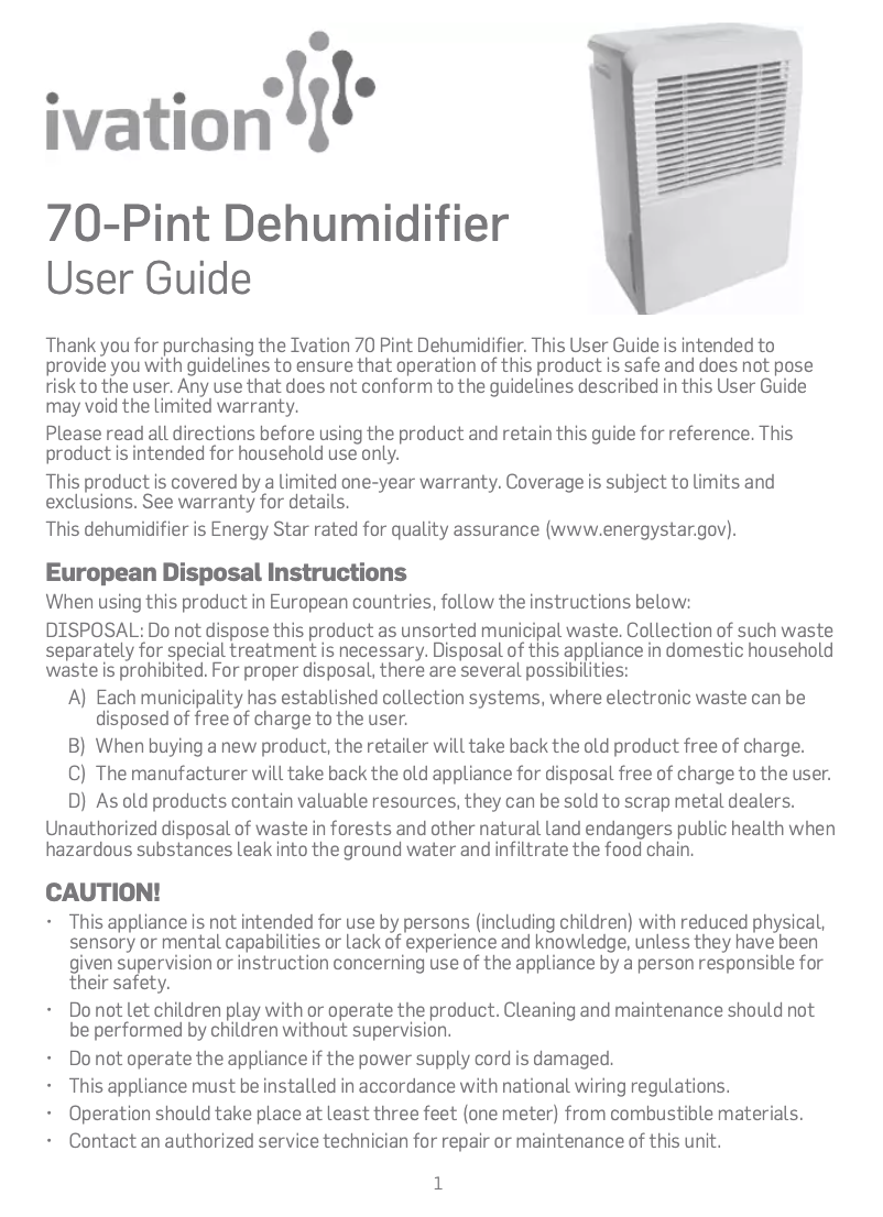 Image de la première page du manuel de l'appareil IVALDH70PW