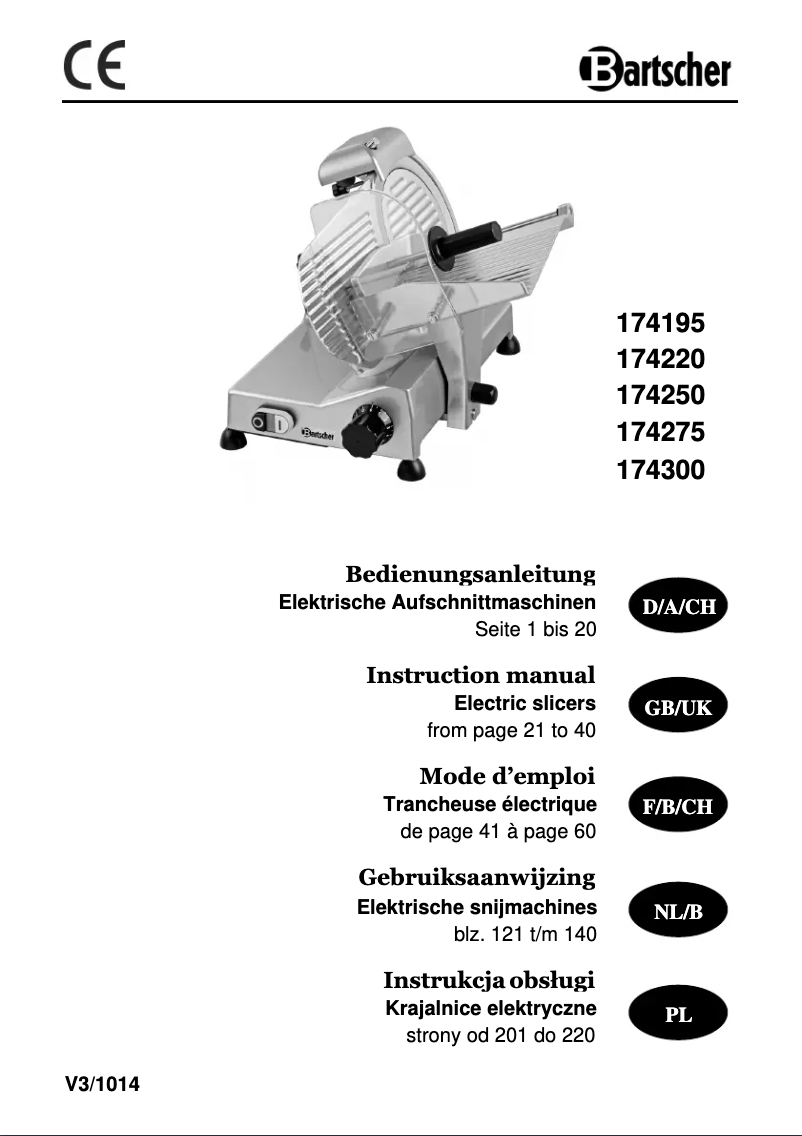 Page 1 de la notice Manuel utilisateur Bartscher 174250