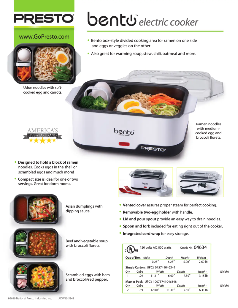 Page 1 de la notice Fiche technique Presto Bento 04634