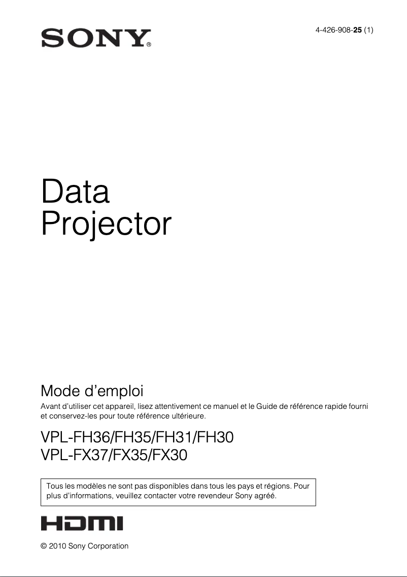 Image de la première page du manuel de l'appareil VPL-FH35