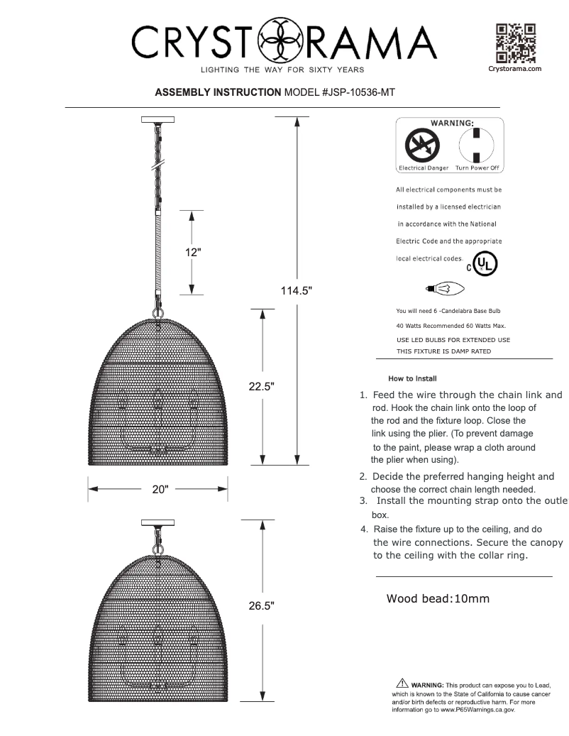 Page 1 de la notice Manuel utilisateur Crystorama Jasper JSP-10536-MT