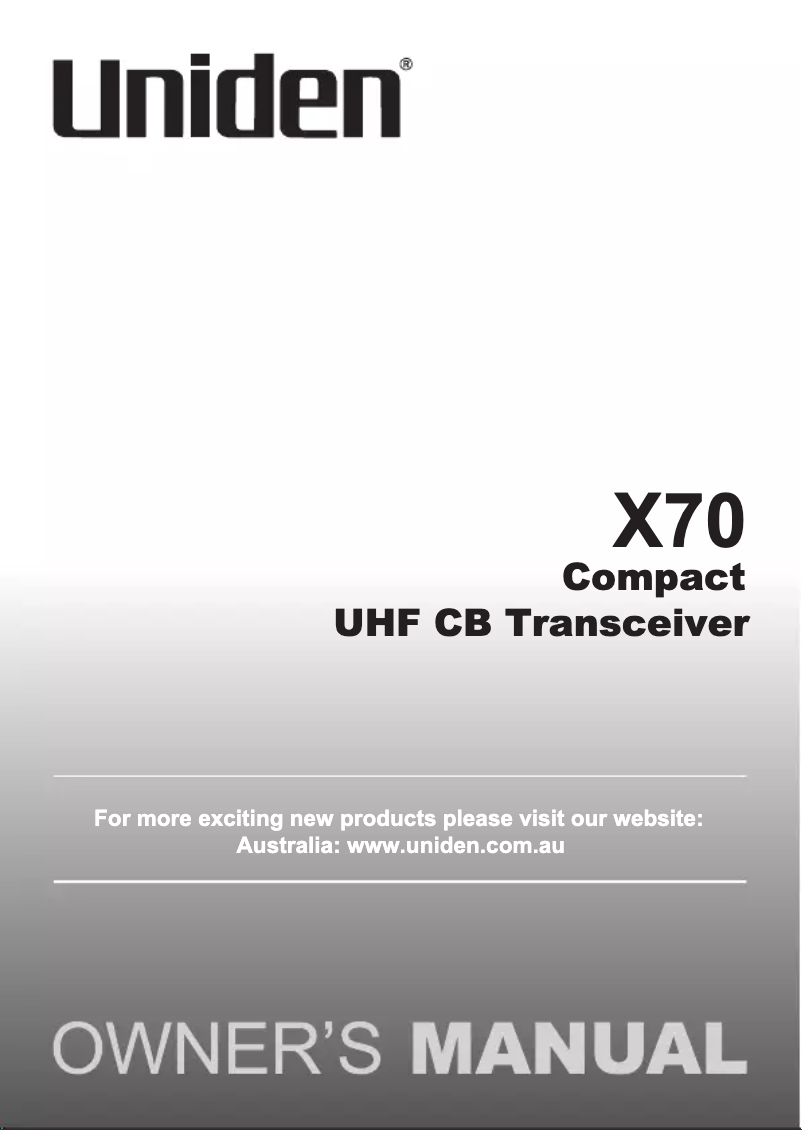 Page 1 de la notice Manuel utilisateur Uniden X70