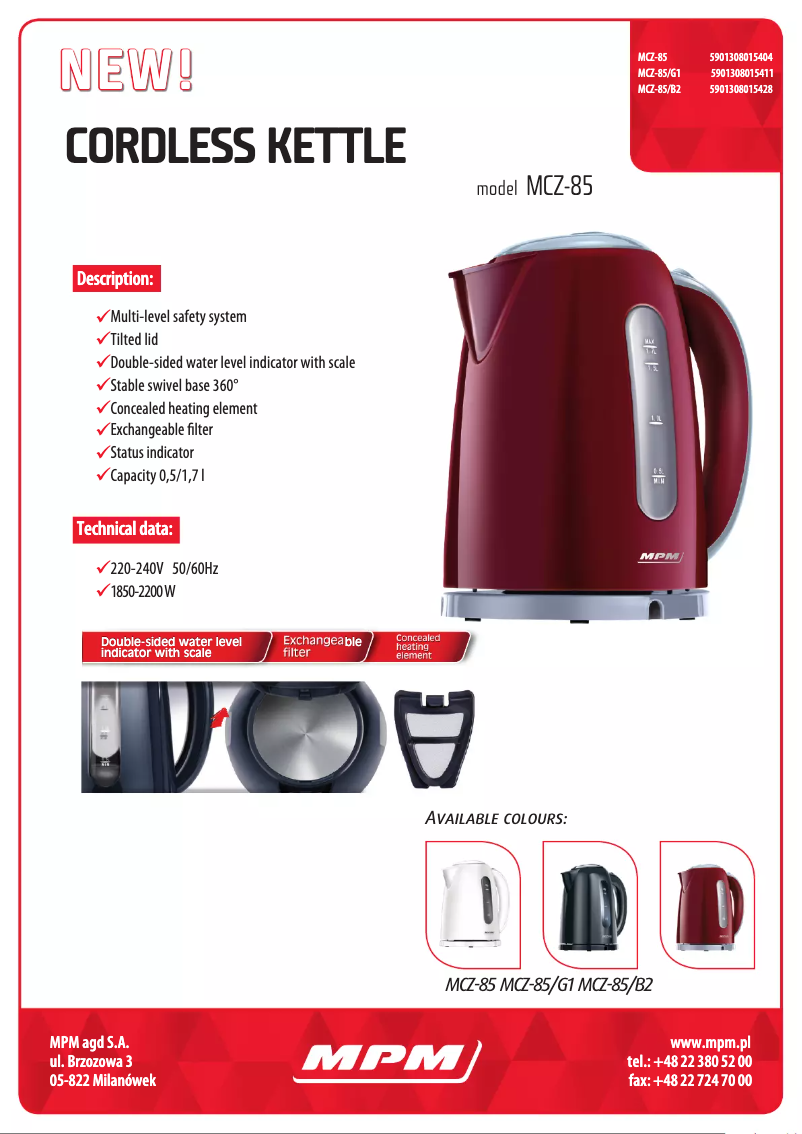 Page 1 of the manual Technical Sheet MPM MCZ-85