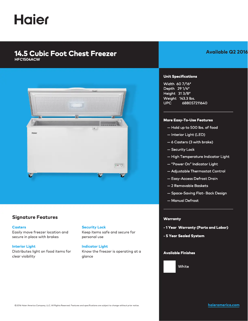Page n°1 - Fiche technique Haier HFC1504ACW
