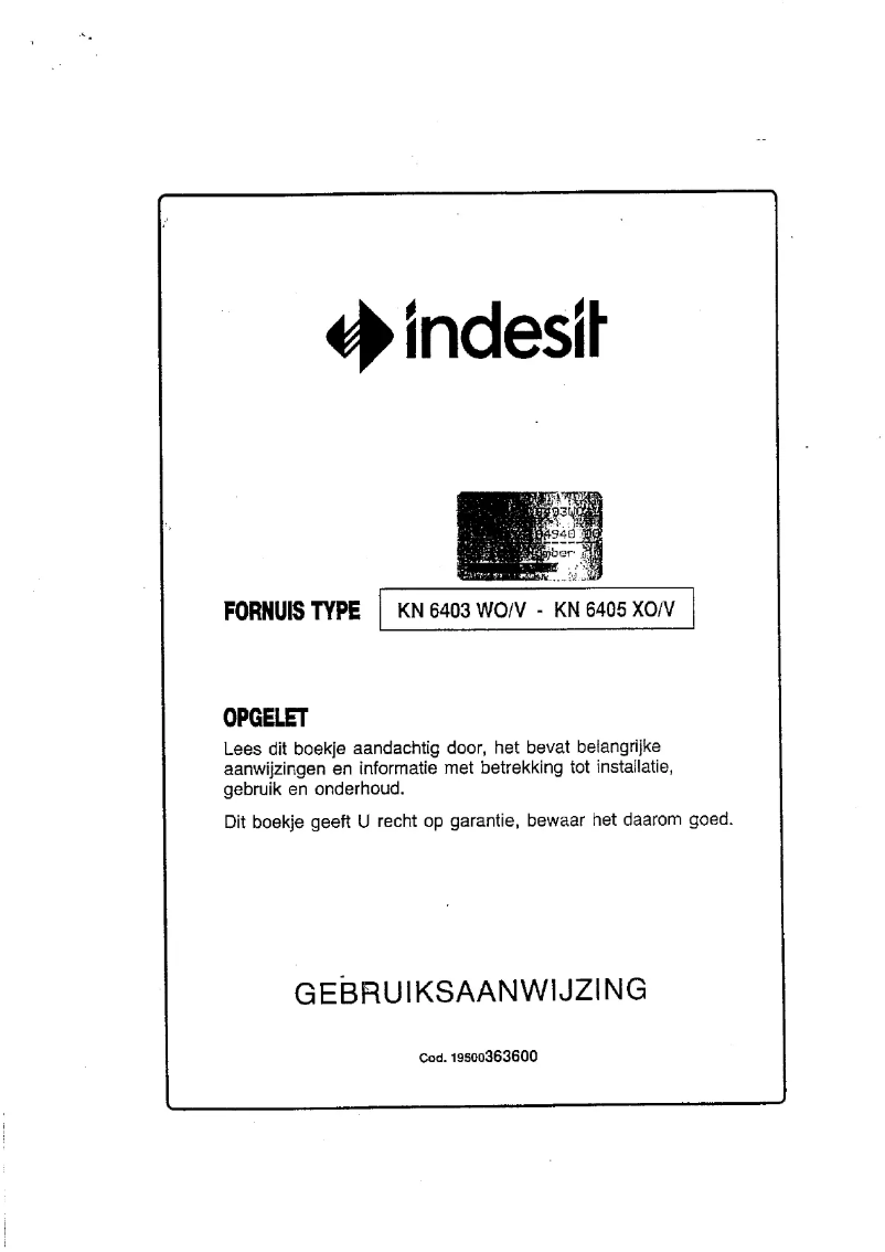 Page 1 de la notice Manuel utilisateur Indesit KN6403WO/V