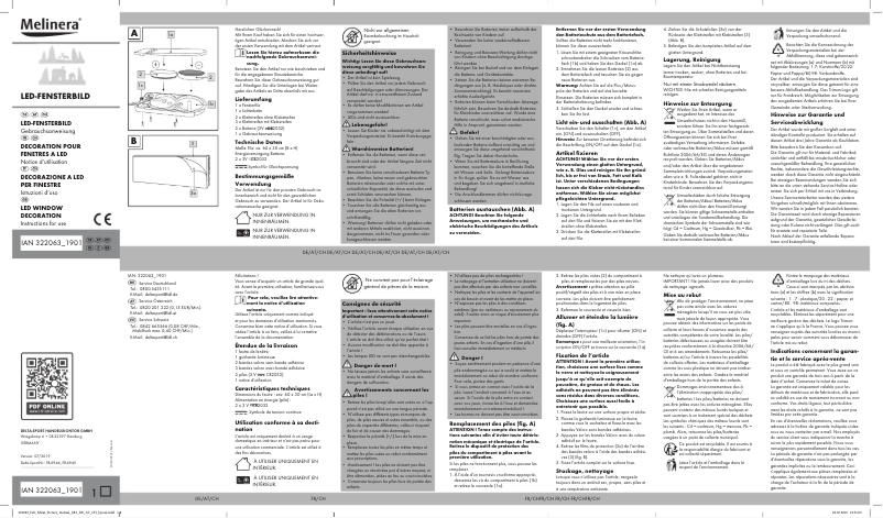 Page 1 de la notice Manuel utilisateur Melinera IAN 322063