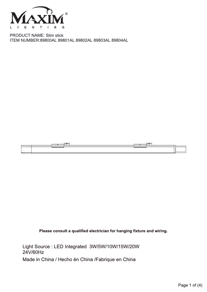 Page 1 de la notice Manuel utilisateur Maxim SlimStick 89800AL