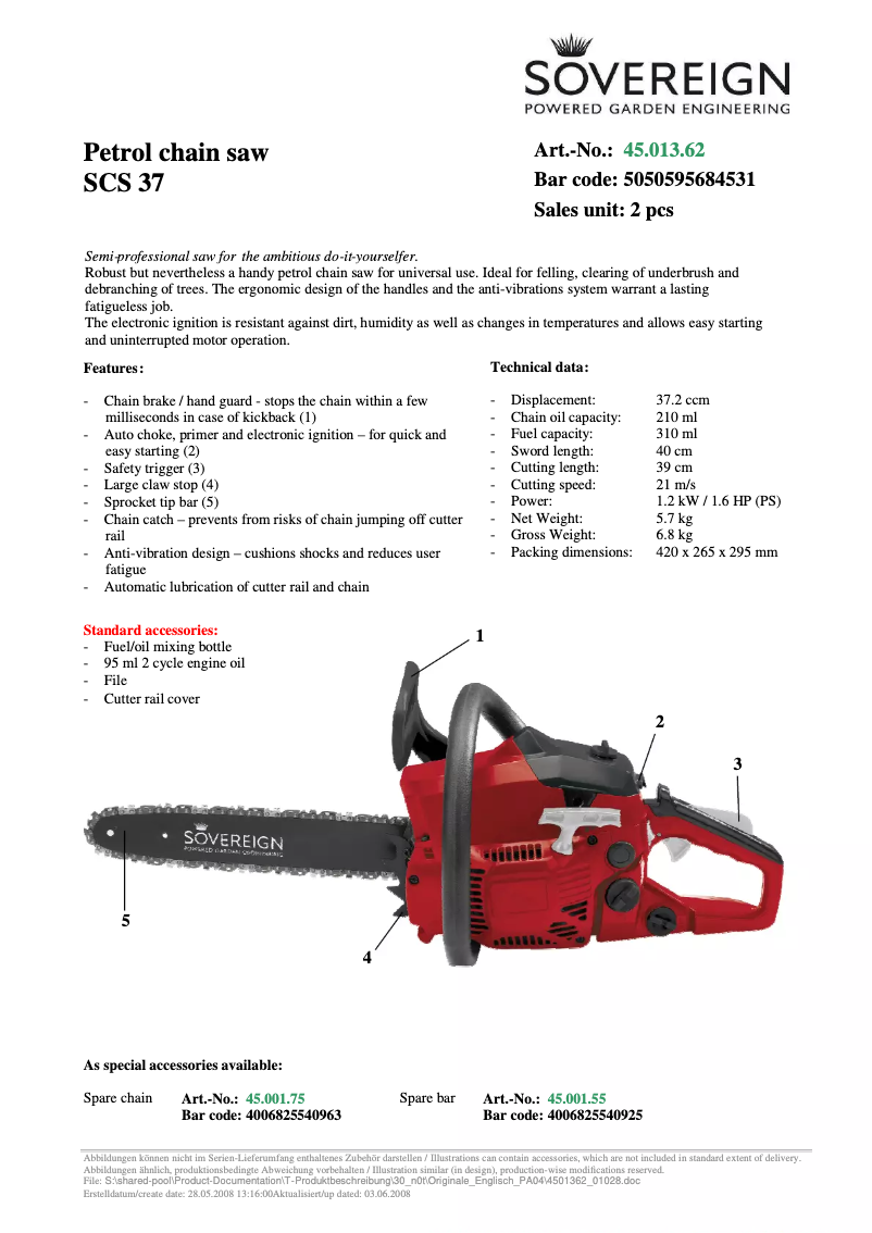 Page n°1 - Fiche technique Sovereign SCS 37/1