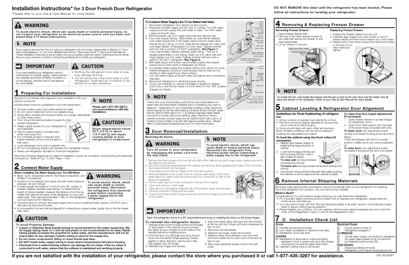 Page n°1 - Guide d'installation Frigidaire GRFS2853AF