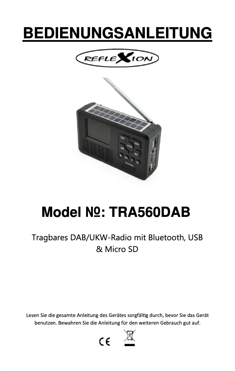 Page 1 de la notice Manuel utilisateur Reflexion TRA560DAB