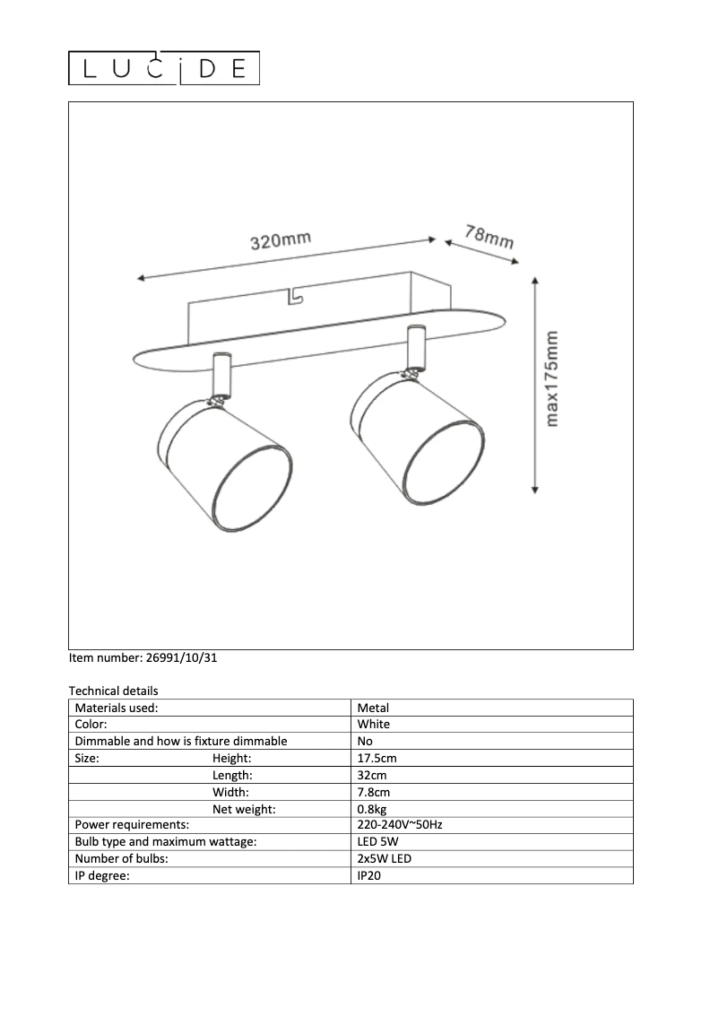Page n°1 - Manuel utilisateur Lucide Heloïse 26991/10/31