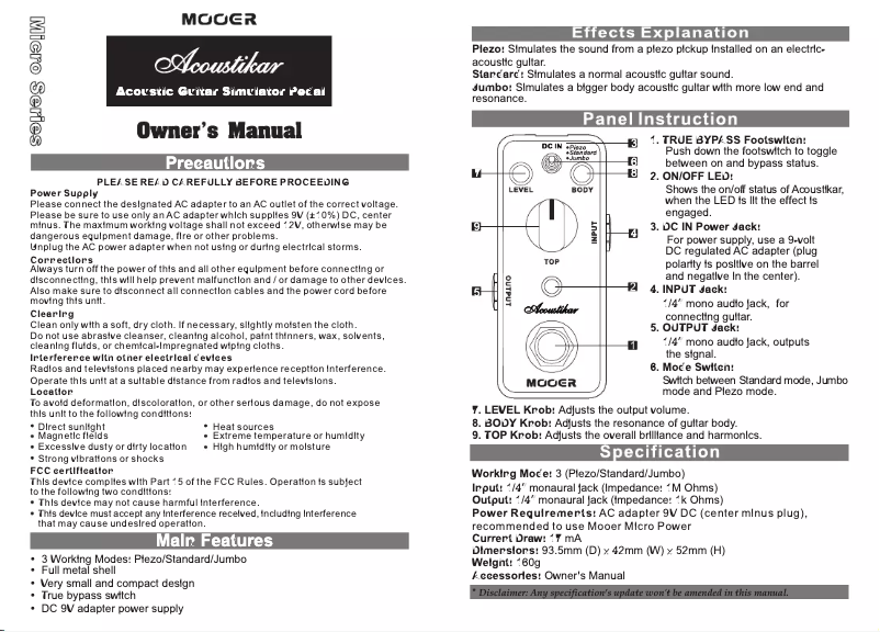 Page n°1 - Manuel utilisateur Mooer Acoustikar