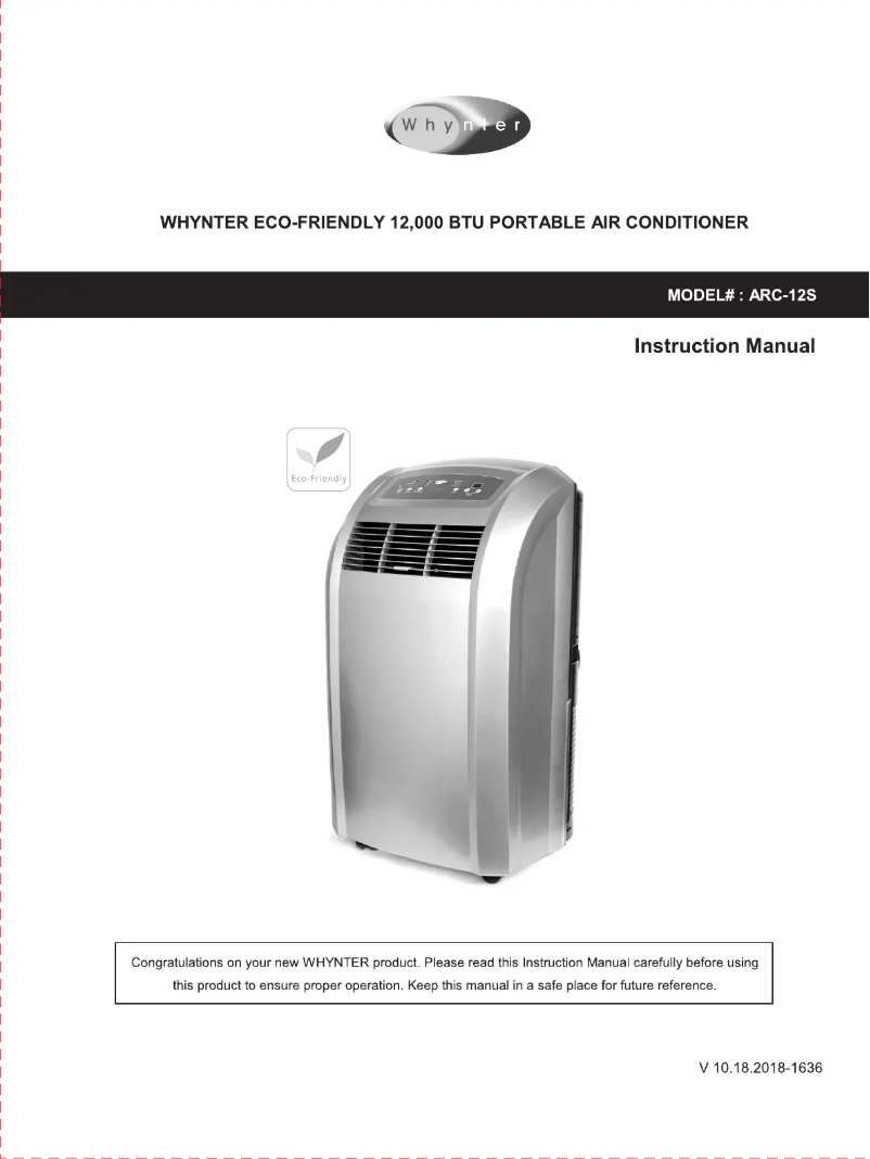 Page 1 de la notice Manuel utilisateur Whynter ARC-12S