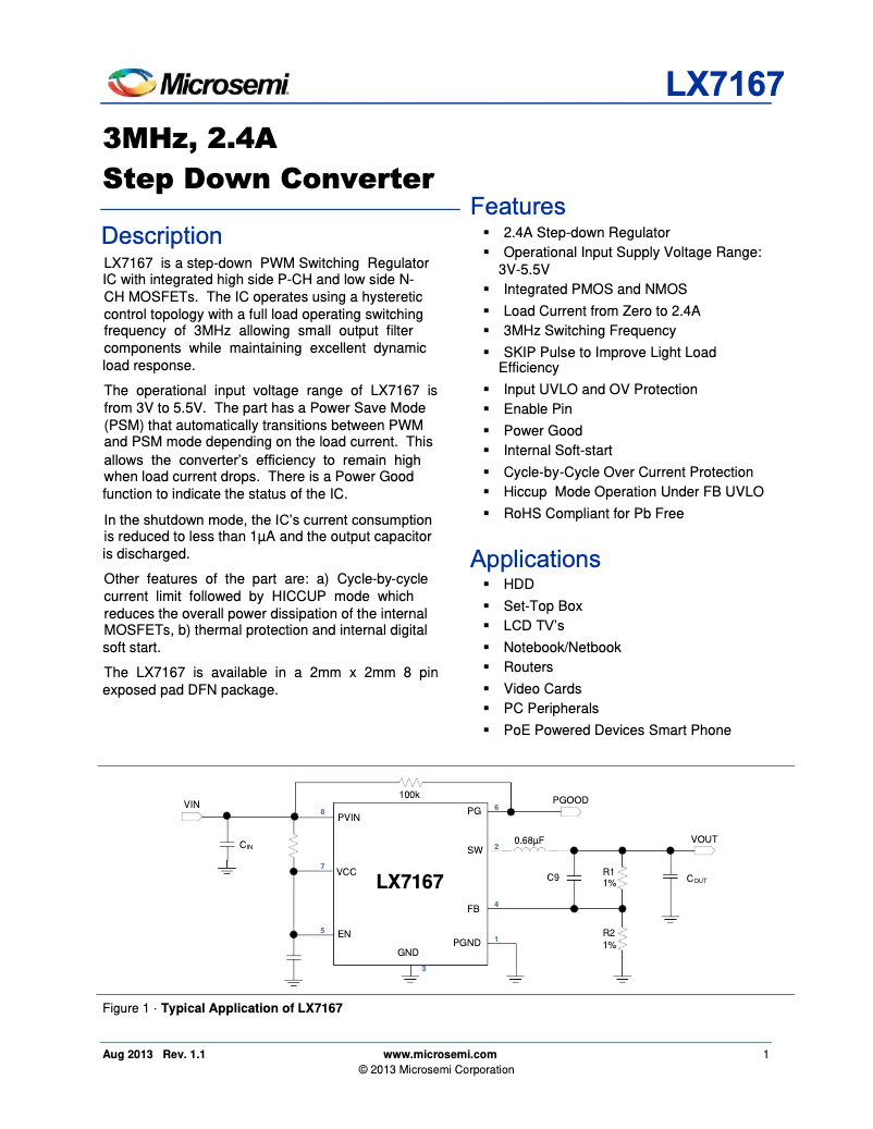 Página 1 del manual Ficha técnica Microchip LX7167
