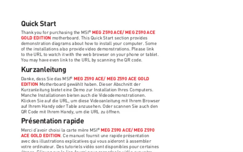 Page 1 de la notice Manuel utilisateur MSI MEG Z590 Ace Gold Edition