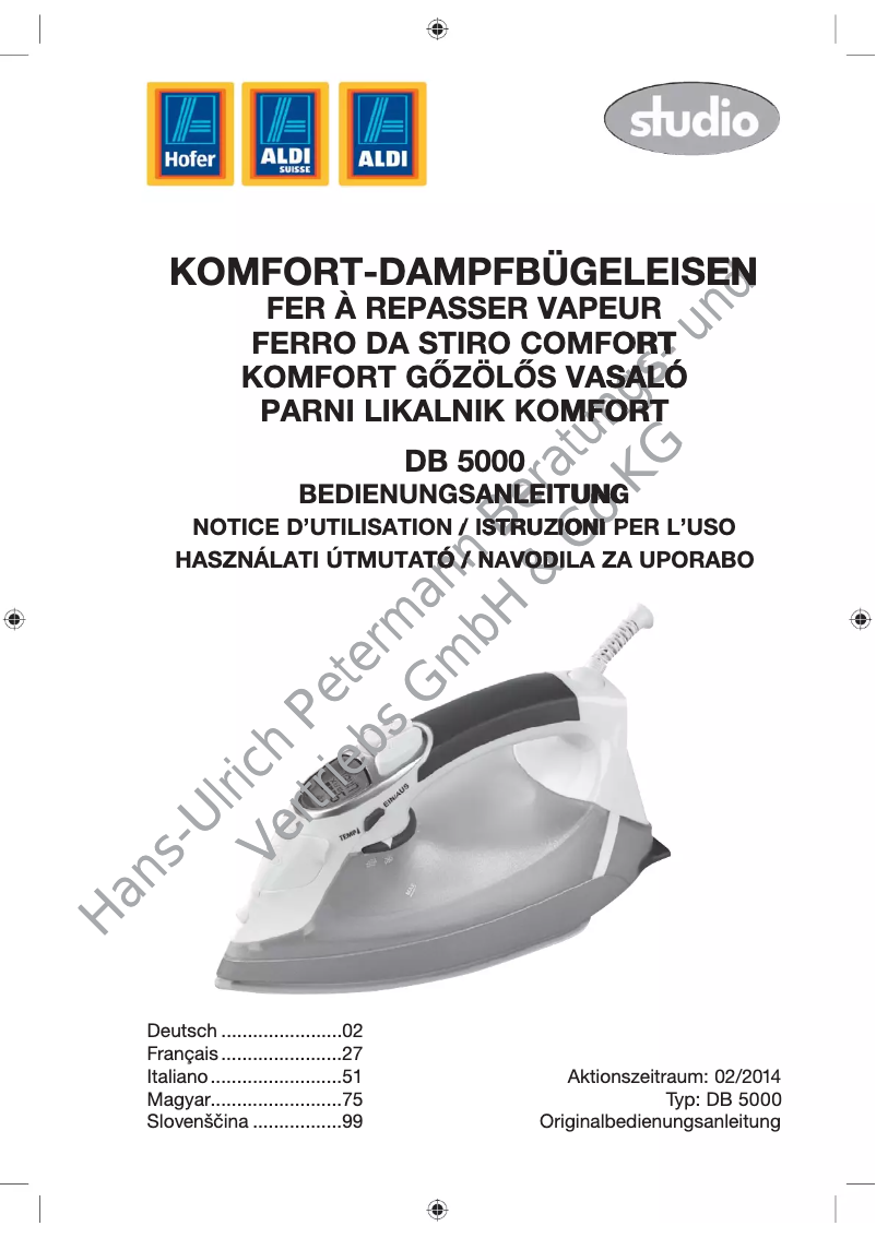 Page 1 de la notice Manuel utilisateur Aldi DB 5000