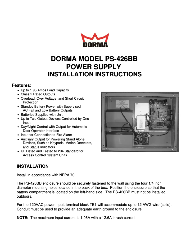 Page 1 de la notice Manuel utilisateur Dormakaba 9000