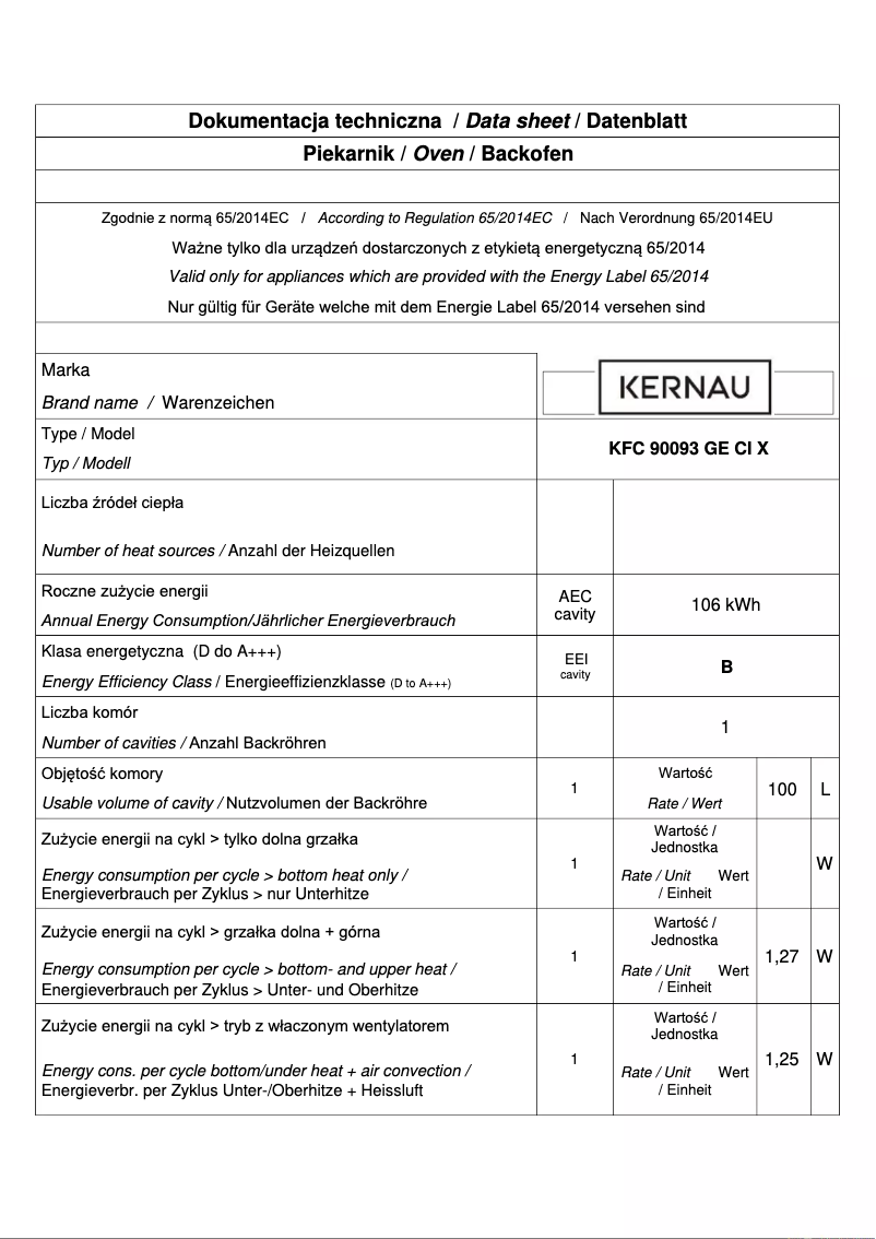 Page n°1 - Fiche technique Kernau KFC 90093 GE CI X