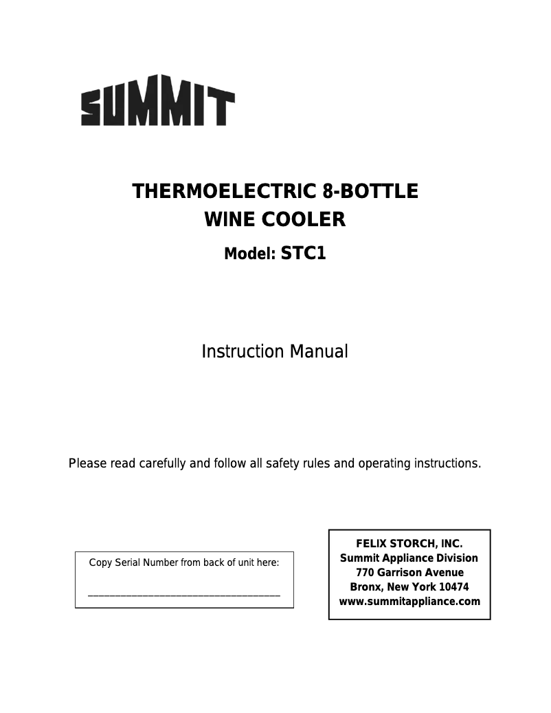 Page 1 de la notice Manuel utilisateur Summit STC1