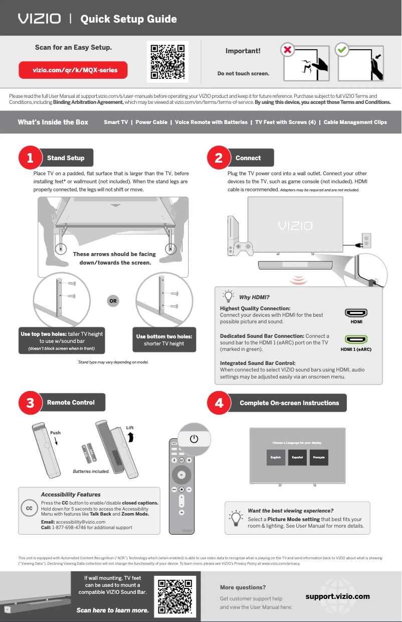 Page 1 de la notice Guide de démarrage rapide VIZIO M65QXM-K03
