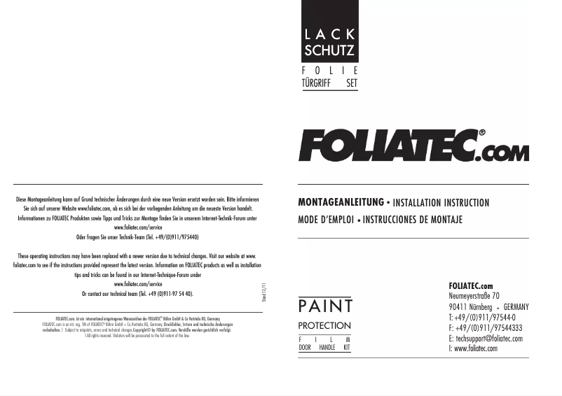 Page n°1 - Manuel utilisateur Foliatec 34120