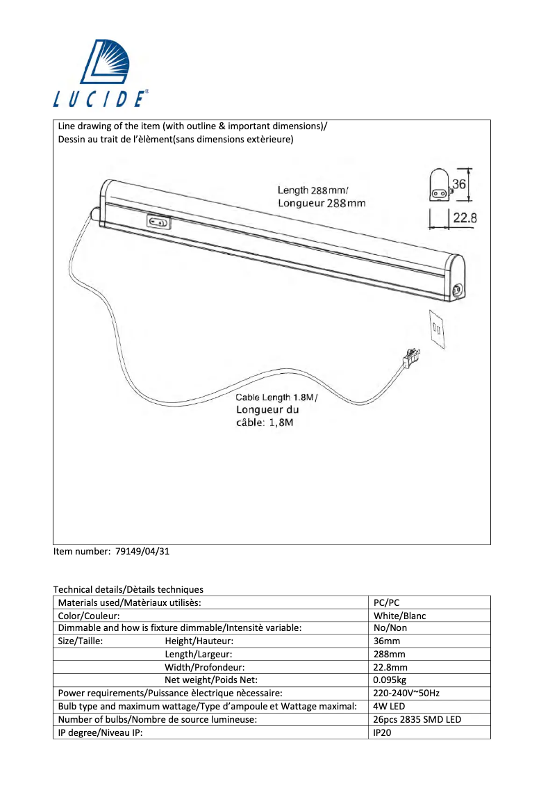 Page n°1 - Manuel utilisateur Lucide Kinny 79149/04/31