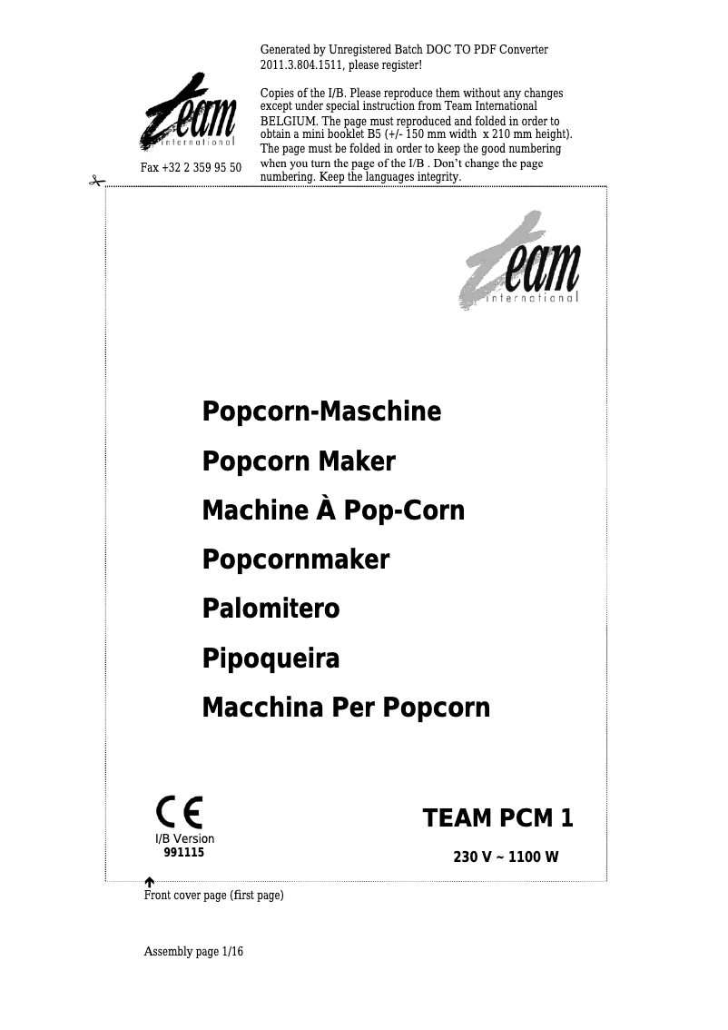 Image de la première page du manuel de l'appareil PCM 1