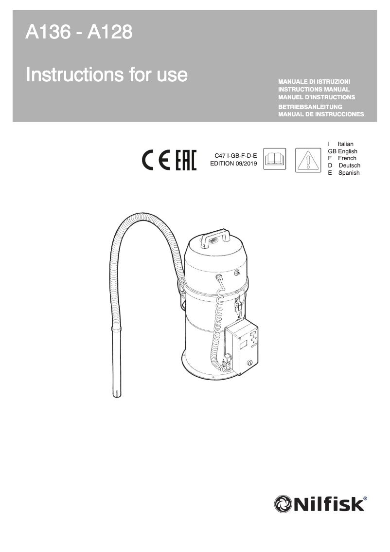 Página 1 del manual Manual de usuario Nilfisk A136