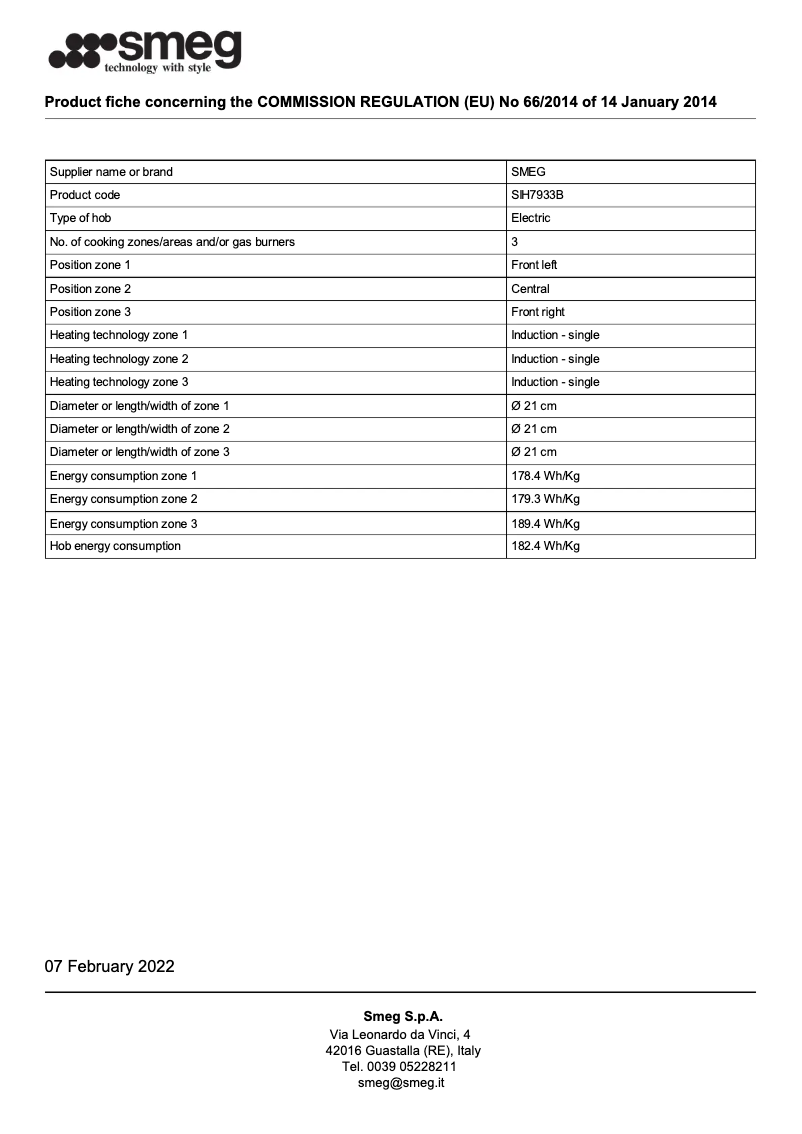 Page 1 de la notice Brochure Smeg SIH7933B