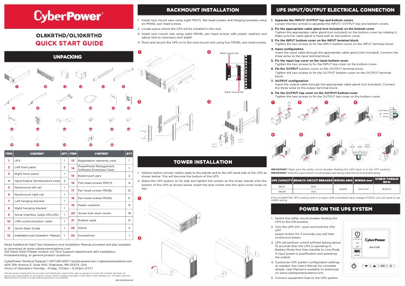 Page n°1 - Guide de démarrage rapide CyberPower OL10KRTHD