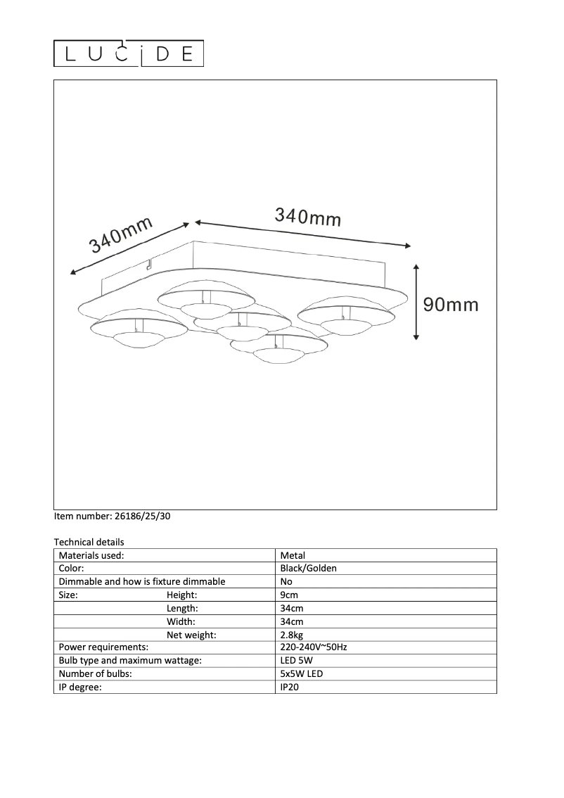 Page 1 de la notice Manuel utilisateur Lucide Amine 26186/25/30