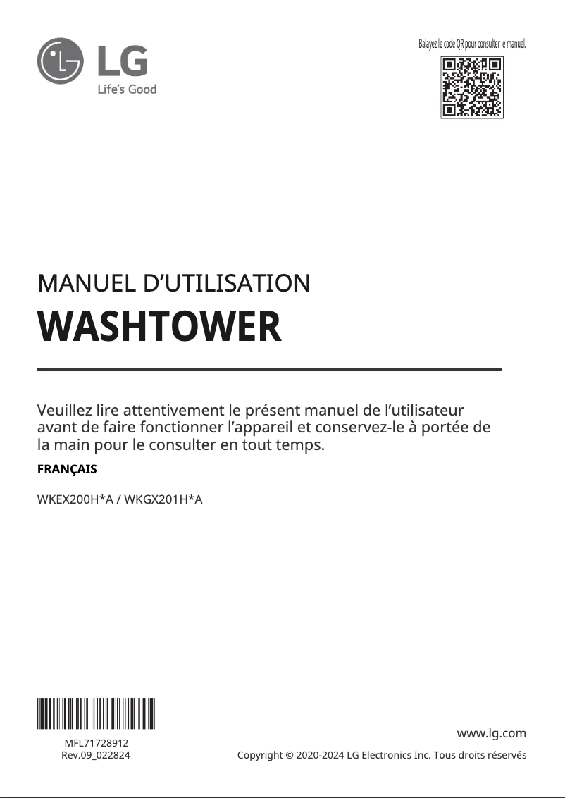 Page 1 de la notice Manuel utilisateur LG WKGX201HBA