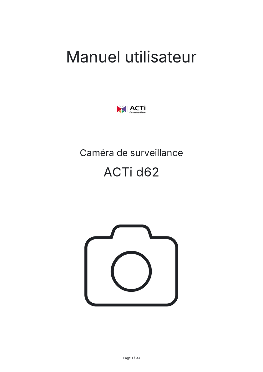 Page n°1 - Manuel utilisateur ACTi d62