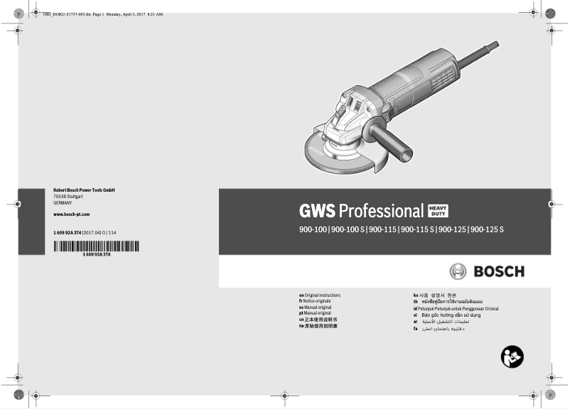Página 1 del manual Manual de usuario Bosch GWS 9/900-XXX S Professional
