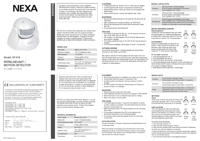 Page 1 de la notice Manuel utilisateur Nexa SP-816