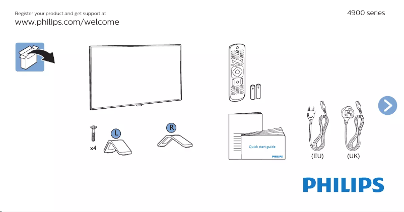 Page n°1 - Guide de démarrage rapide Philips 43PUH4900