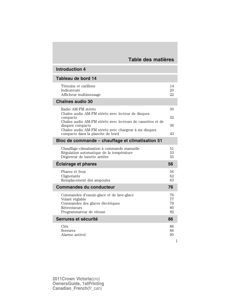 Page n°1 - Manuel utilisateur Mercury Grand Marquis (2011)