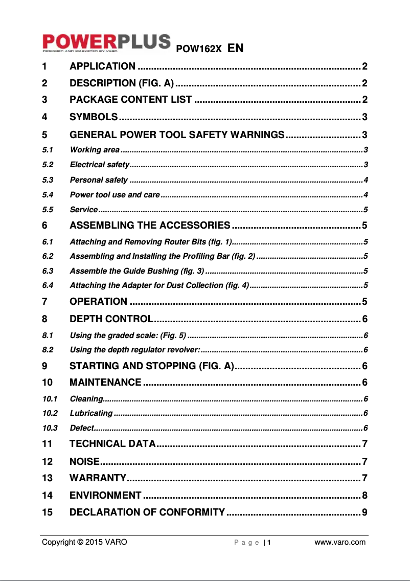 Page 1 de la notice Manuel utilisateur PowerPlus POW162X