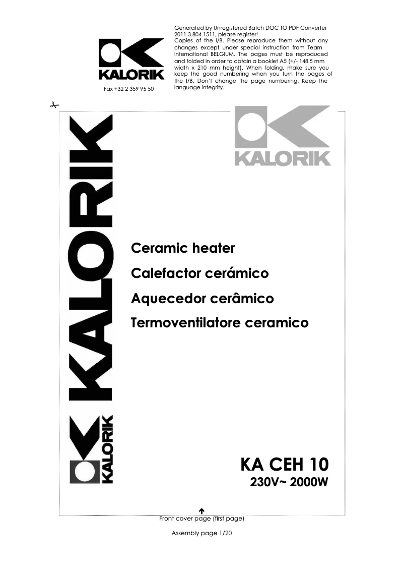 Page n°1 - Manuel utilisateur Kalorik KA CEH 10